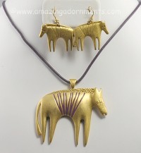 Signed LAUREL BURCH Stylized Horse Pendant Necklace and Earring Set