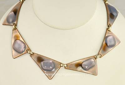 Vintage Modernist Enamel on Copper Necklace Signed KAY DENNING
