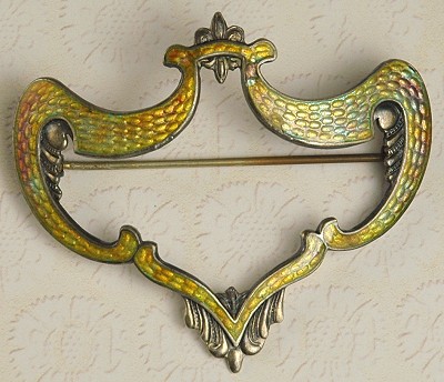 Lovely ART NOUVEAU Sterling and Enamel Brooch