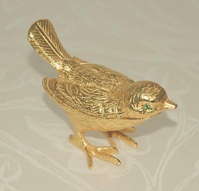 Golden Songbird Saccharin Pill or Trinket Box Signed FLORENZA with Tongs!