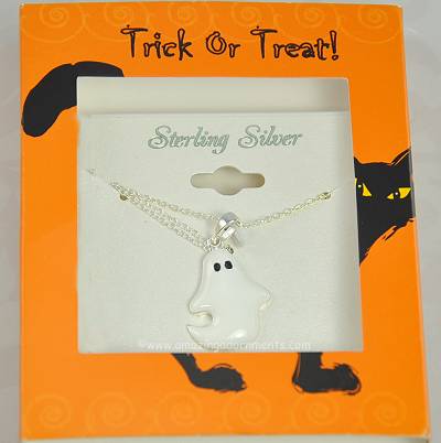 Boo-tiful New Old Stock Sterling Silver Halloween Ghost Necklace