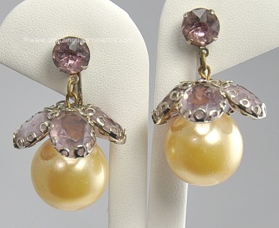 Wonderful Designer Look Lavender Rhinestone and Faux Pearl Drop Earrings