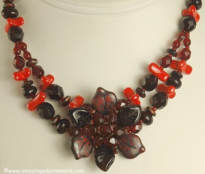 Ravishing Red Glass Necklace with Flower Centerpiece Signed BUTLER and WILSON