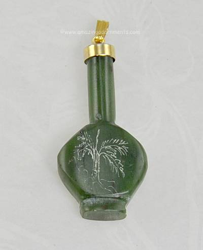 Vintage Unsigned Etched Jade Vase Bottle Pendant