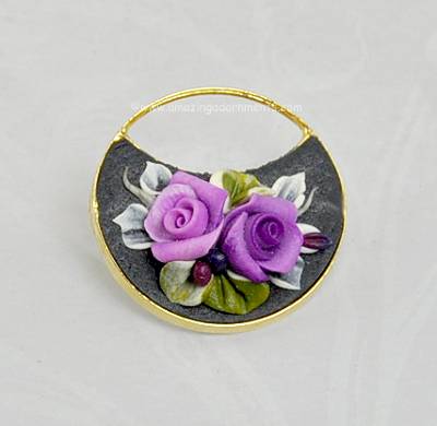 Lovely Unsigned Vintage Painted Purple Roses Brooch