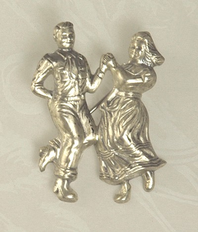 Vintage Dancing Couple Pin Signed BEAU STERLING - BOOK PIECE