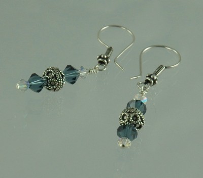 Swarovski Crystal and Antique Finish Sterling Silver Dangle Earrings