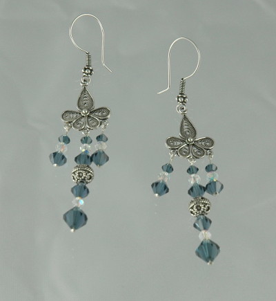 Antique Finish Sterling and Swarovski Crystal Chandelier Earrings