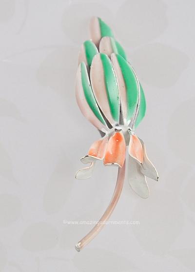 Vintage Unsigned Tropical Colored Enamel Lily Floral Brooch