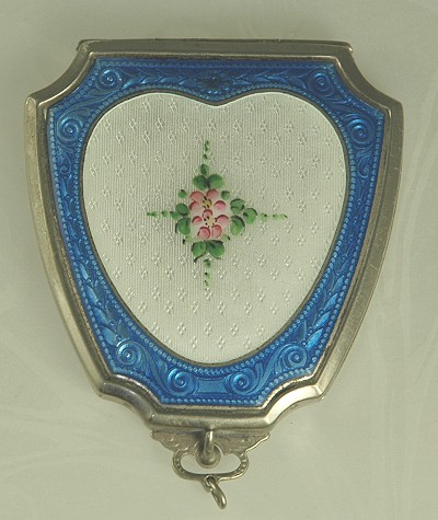 Early Century Guilloche Enamel Compact Signed ELGIN AMERICA and Trimmed in Sterling