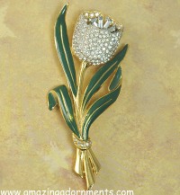 Vintage CORO ADOLPH KATZ Enamel and Rhinestone Tulip Pin with Trembling Stamens ca. 1939