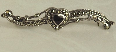 Sterling Silver and Marcasite Bar Pin with Heart Center
