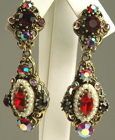 Head Turning Gorgeous Red Rhinestone Dangle Earrings Signed WEISS