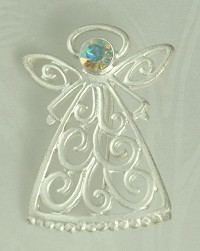 Silvery Angel Pin with Aurora Borealis Rhinestone