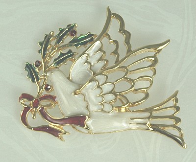Gorgeous Unsigned Peace Dove Brooch with Holly