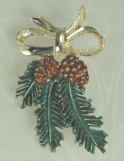 Signed GERRY'S Christmas Pine Branch and Pine Cone Swag Brooch