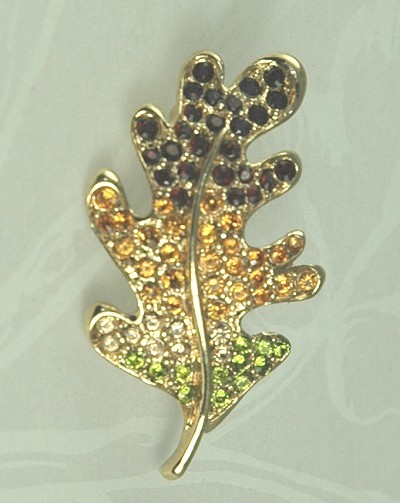 Fall Foliage Colored Rhinestone Pin Signed MONET