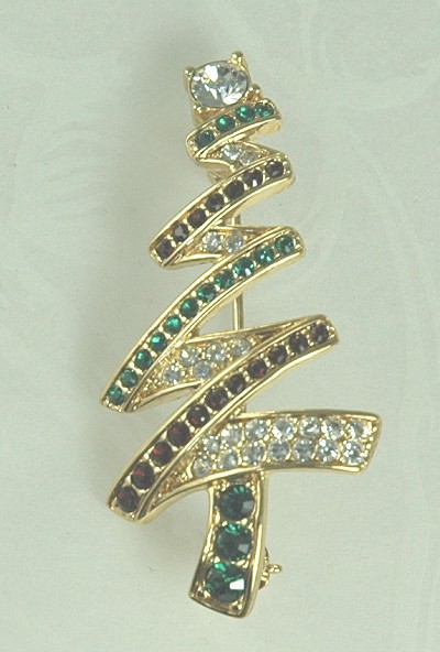 Stylized Rhinestone Christmas Tree Pin Signed MONET- BOOK PIECE