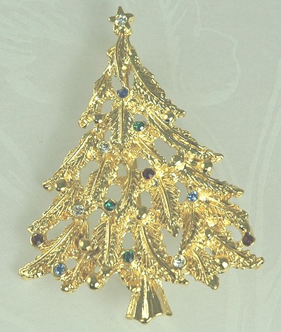Delightful Gold- tone Balsam Christmas Tree with Rhinestones