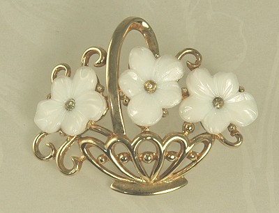 White Molded Glass Flower Basket Designed by ALFRED PHILIPPE for TRIFARI ~ BOOK PIECE