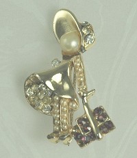 Sweet Rhinestone Schoolgirl Pin with Faux Pearl Face~  BOOK PIECE