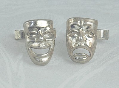 Rare Sterling Comedy and Tragedy Mask Cufflinks Signed FENWICK & SAILORS
