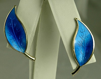 Sterling and Enamel Earrings Signed DAVID ANDERSEN~  BOOK PIECE