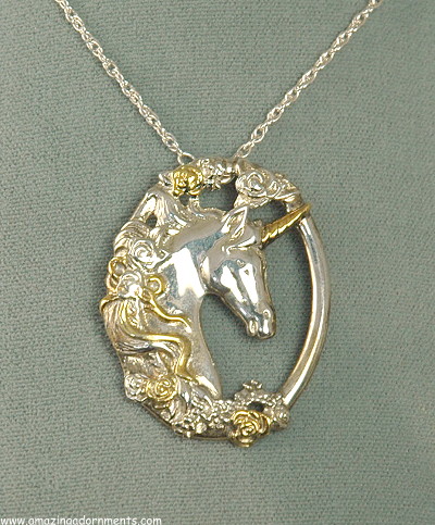 Signed GORHAM STERLING Unicorn Figural Necklace