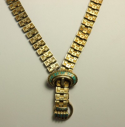 VICTORIAN REVIVAL Gold Filled and Enamel Bookchain Necklace