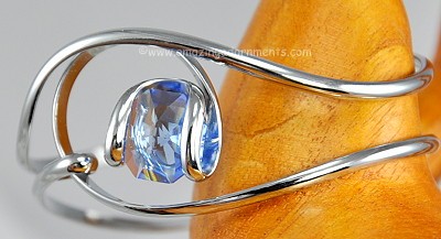 Fresh Silver- tone Wire Cuff Bracelet with Faceted Blue Stone