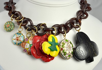 Outrageous Signed ERICKSON BEAMON Colorful Charm Necklace