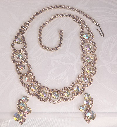 Unsigned But Should Be Pink Rhinestone Necklace and Earring Set