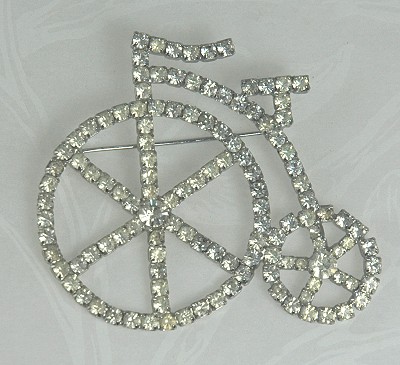 Old Rhinestone Big Wheel Bike Brooch