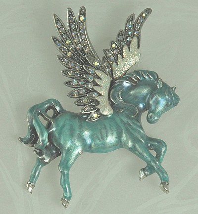 Whimsical Pegasus Brooch with Rhinestone Wings from KIRKS FOLLY