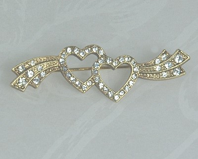 Loveable Interlocking Hearts Rhinestone Pin/Brooch