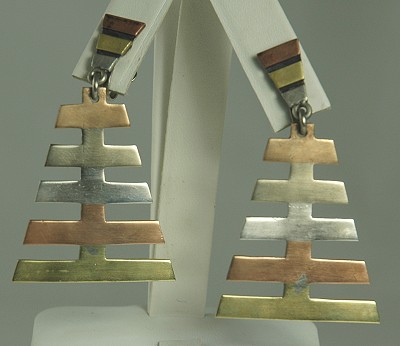 LOS CASTILLO Tri- colored Metal Geometric Shaped Earrings