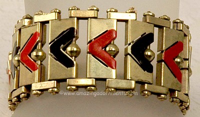 Quintessential JAKOB BENGEL Machine Age Brass and Enamel Bracelet