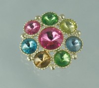 Dazzling Multi Colored Rivoli Rhinestone Circle Brooch