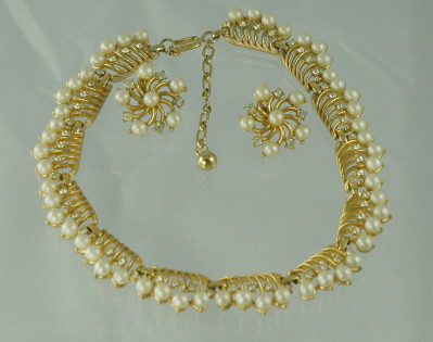 TRIFARI Vintage Rhinestone and Faux Pearl Demi