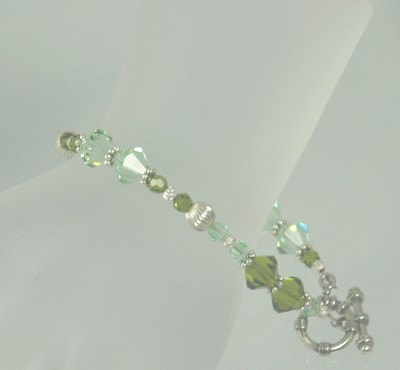 Sterling Silver and Swarovski Olivine and Chrysolite Crystal Toggle Bracelet