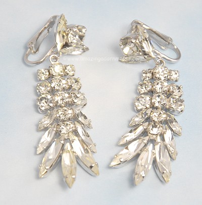 Glamour Girl Dangly Vintage Clear Rhinestone Earrings Signed SHERMAN