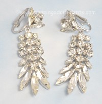 Glamour Girl Dangly Vintage Clear Rhinestone Earrings Signed SHERMAN