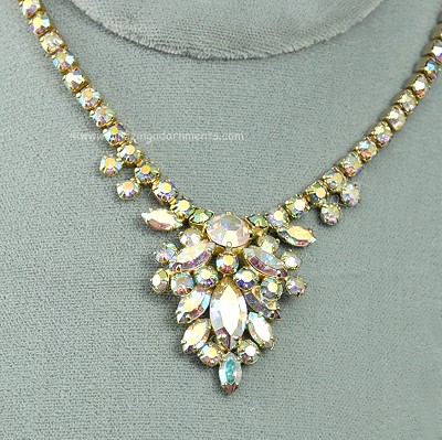 Incredible Aurora Borealis Rhinestone Necklace Signed SHERMAN