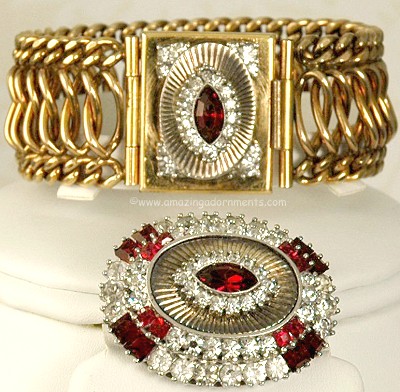 Masterpiece! DUJAY Sterling Hard to Find Rhinestone Bracelet and Brooch Set