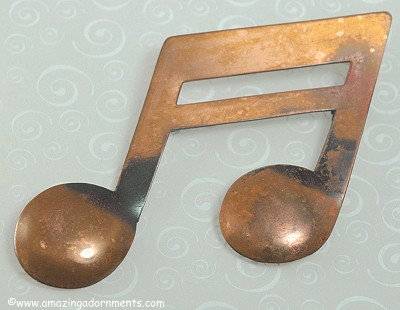 REBAJES Modernist Copper Single Musical Note Brooch ~ BOOK PIECE