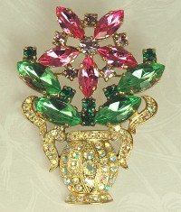 SUZANNE BJONTEGARD Rhinestone Jardniere of Flowers Pin~  BOOK PIECE