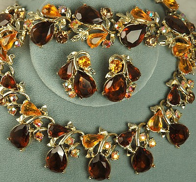 Spectacular Three Piece Large Rhinestone Parure Signed ART