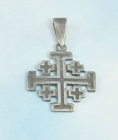 Vintage Sterling Silver Jerusalem Cross Pendant