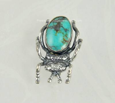 Teeny Sterling Silver and Turquoise Bellied Insect Figural Pin