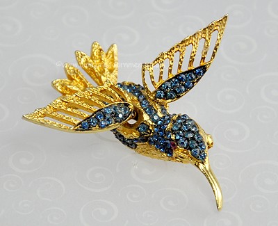 Enchanting Vintage Signed CORO Rhinestone Hummingbird Pin with Trembling Wings